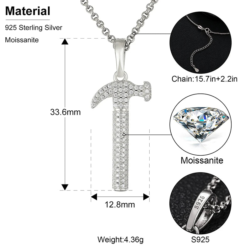 925 Sterling Silver Hammer Moissanite Pendant Necklace – Women