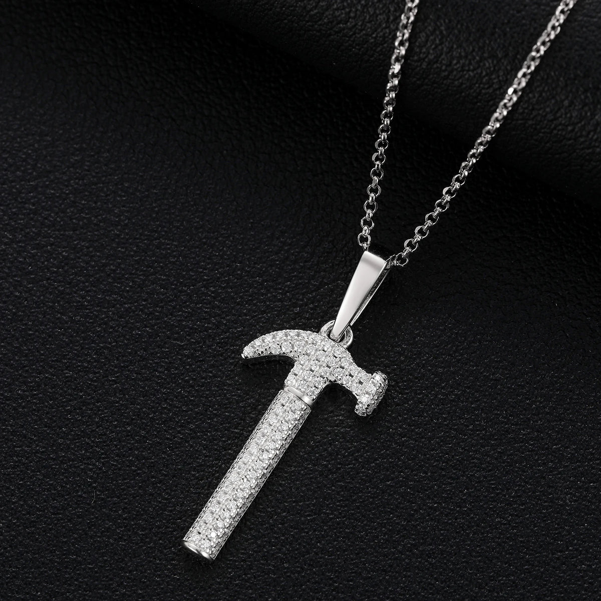 925 Sterling Silver Hammer Moissanite Pendant Necklace – Women