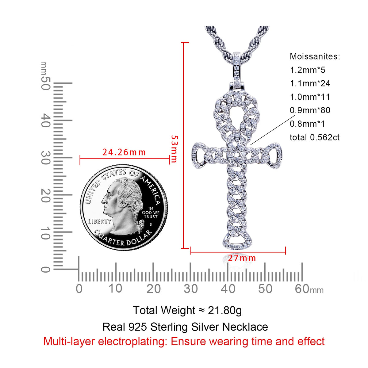 Moissanite Cross Pendant – D Color VVS1 925 Silver Hip Hop Necklace