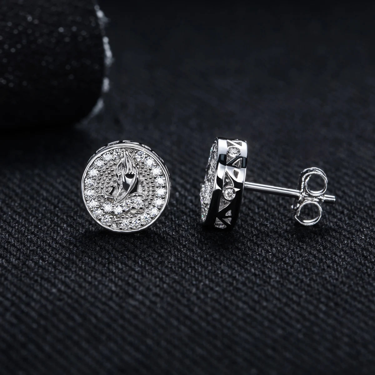 Moissanite Prayer Hand Stud Earrings – 925 Silver