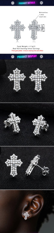 1.0cttw Moissanite Iced Out Cross Stud Earrings – 925 Sterling Silver