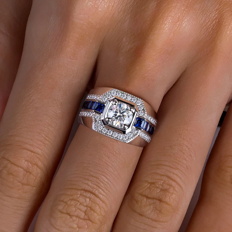 1ct VVS1 Moissanite Men’s Iced Out Diamond Ring – 925 Sterling Silver