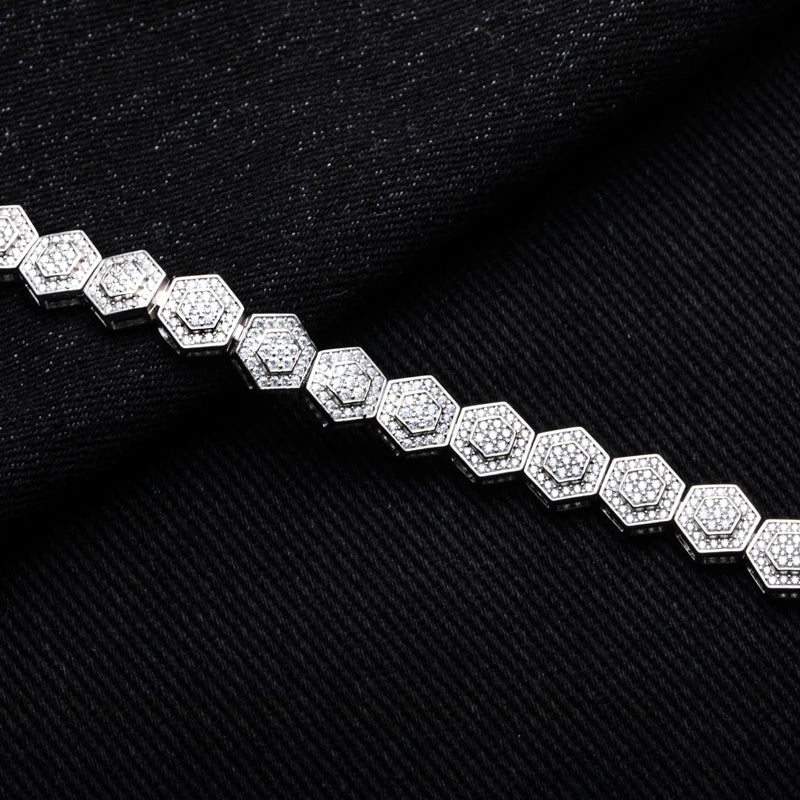 Moissanite Hexagon Bracelet – 925 Silver Hip Hop Bangle Unisex