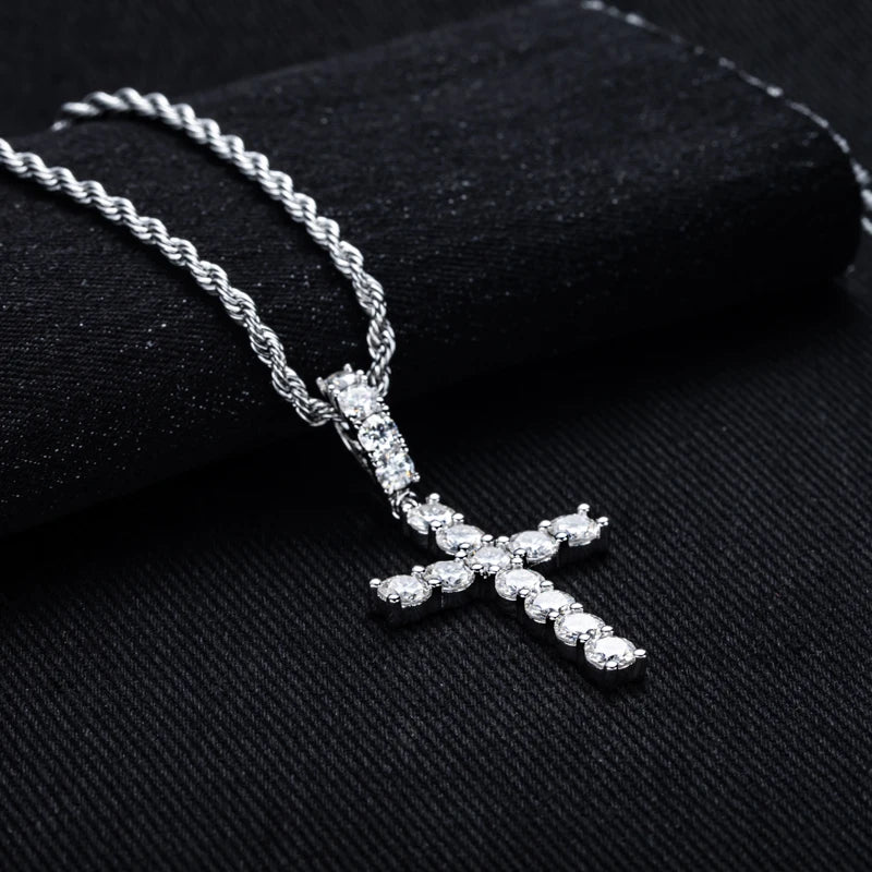 Moissanite Cross Pendant – 925 Silver Iced-Out Necklace