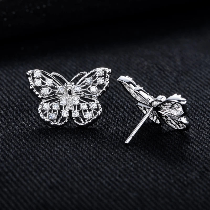 Moissanite Butterfly Stud Earrings – 925 Silver Hip Hop Jewelry