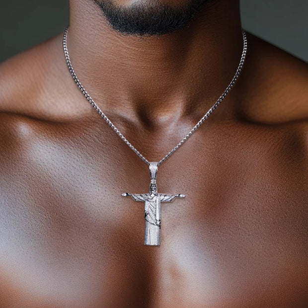 1.23cttw Moissanite Redeemer Pendant – 925 Silver Iced Necklace