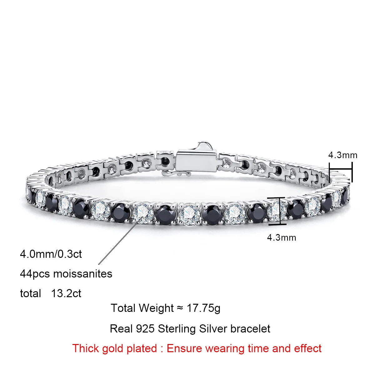 Black & White Moissanite Tennis Bracelet – 925 Silver