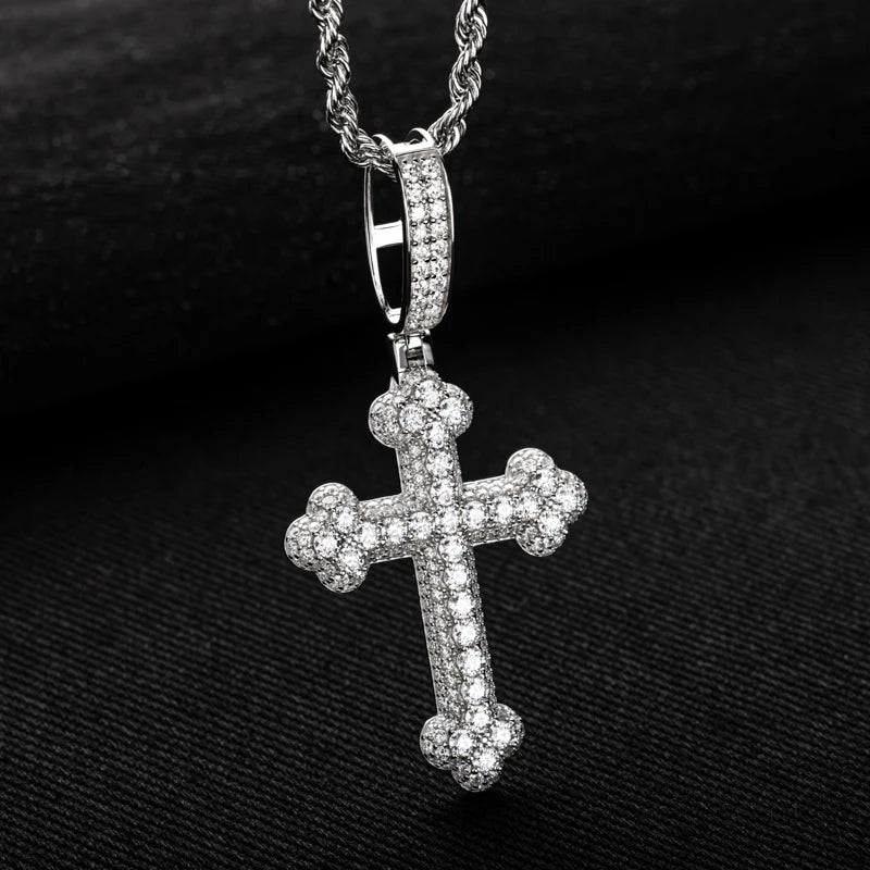 4.6cttw Moissanite Cross Pendant – 925 Silver Hip Hop Necklace for Men