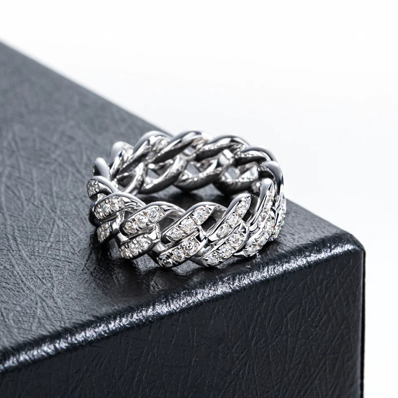 Moissanite Cuban Ring – 925 Silver Iced Out