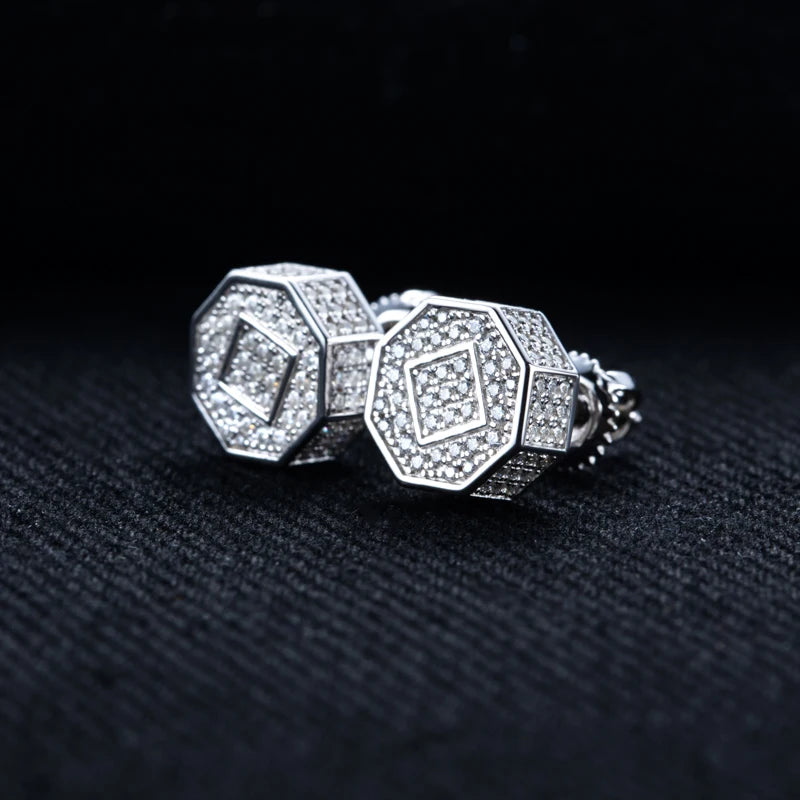 Moissanite Iced Out Stud Earrings – 925 Silver Hip Hop Punk Jewelry