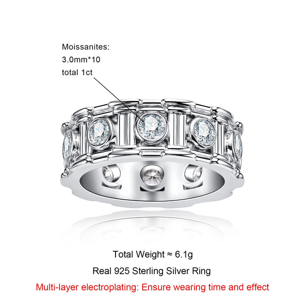 Moissanite Roman Column Ring – 925 Silver Vintage Wedding Band