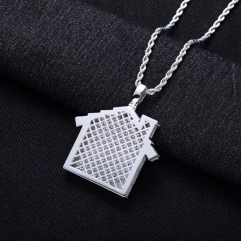 Moissanite Iced Out Home Pendant – 14K Gold Hip Hop Necklace