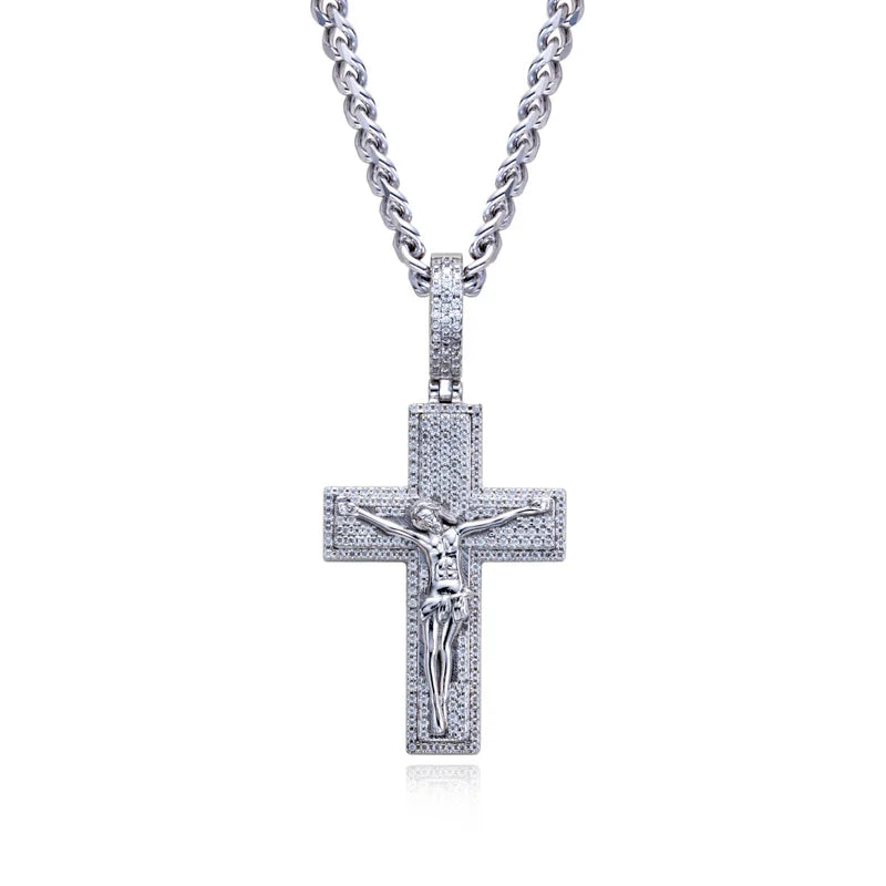 Moissanite Cross Jesus Pendant – 925 Silver Necklace