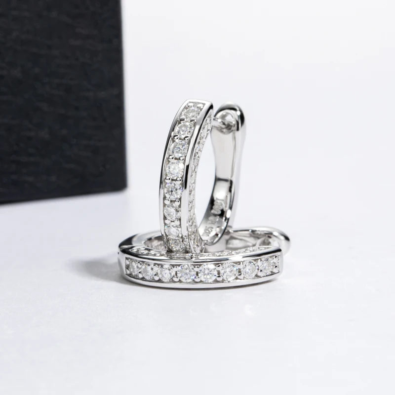Moissanite Hoop Huggie Earrings – 925 Silver Bling Jewelry