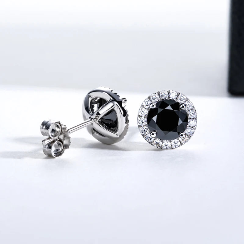 1ct Black Moissanite Stud Earrings – 925 Silver Hip Hop Jewelry
