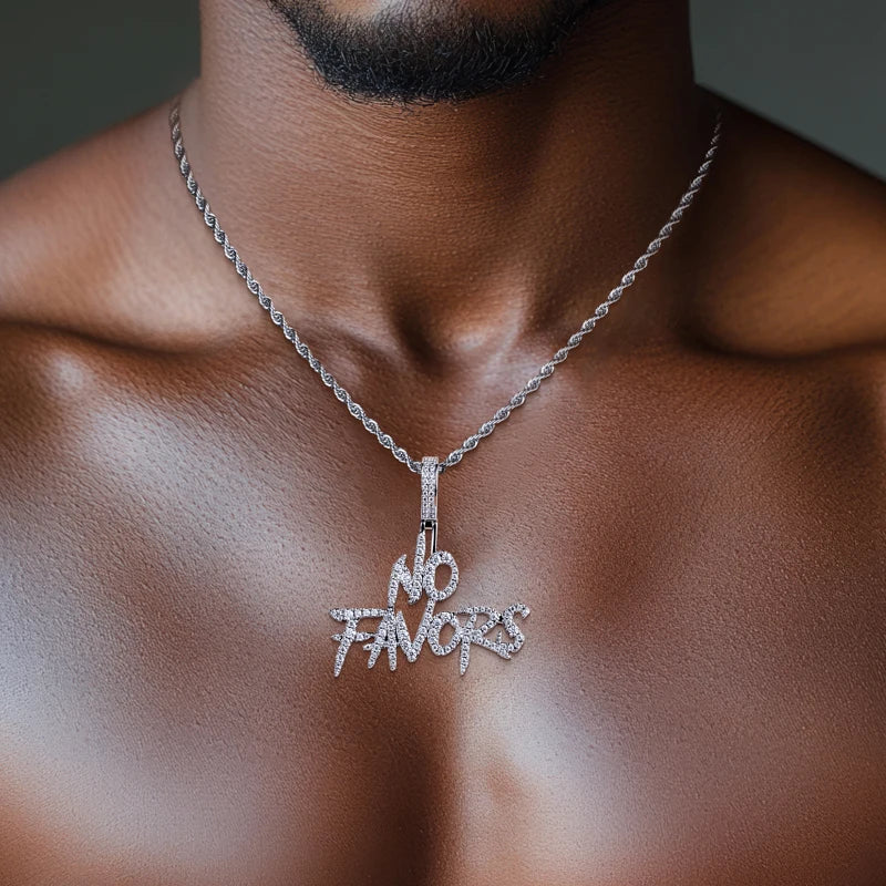 “NO FAVORS” Moissanite Pendant Necklace – 14K Gold Plated