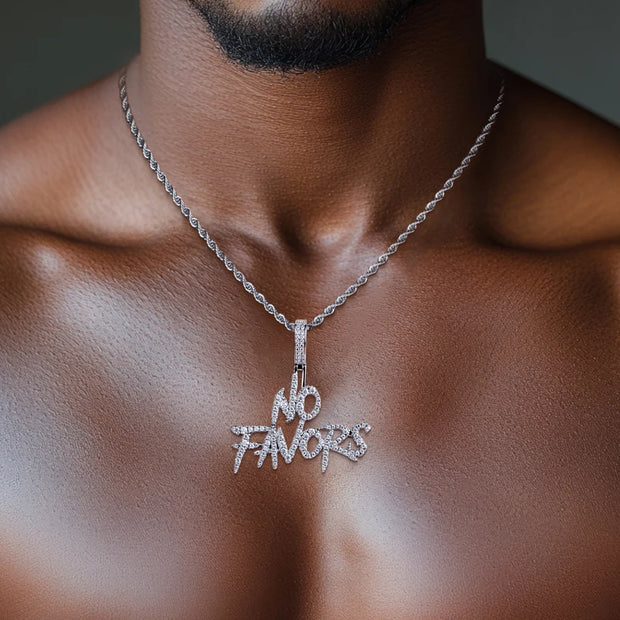 “NO FAVORS” Moissanite Pendant Necklace – 14K Gold Plated