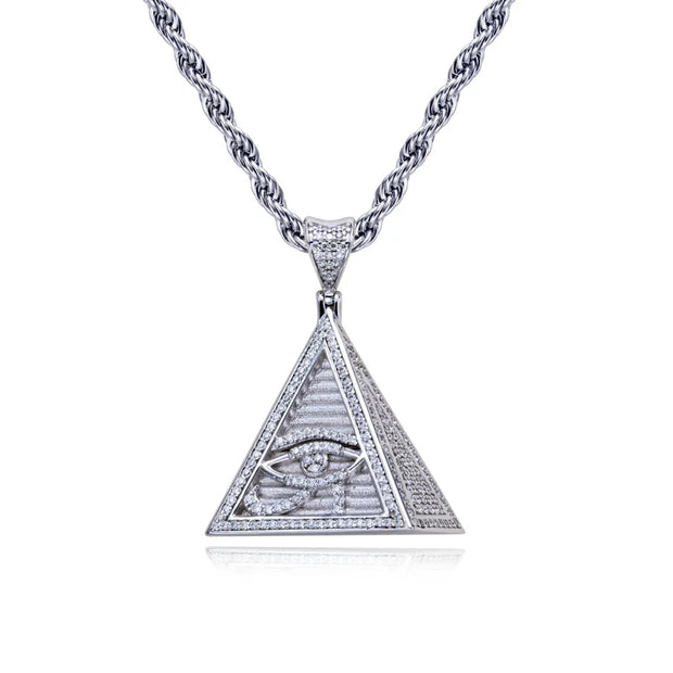 0.8cttw Moissanite Pyramid Eye of Horus Pendant – 925 Silver Hip Hop Necklace
