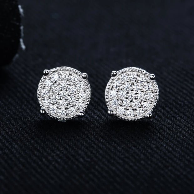 Moissanite Round Stud Earrings – 925 Silver Hip Hop Jewelry