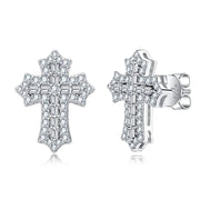1.0cttw Moissanite Iced Out Cross Stud Earrings – 925 Sterling Silver