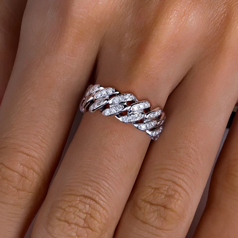 Moissanite Cuban Ring – 925 Silver Iced Out