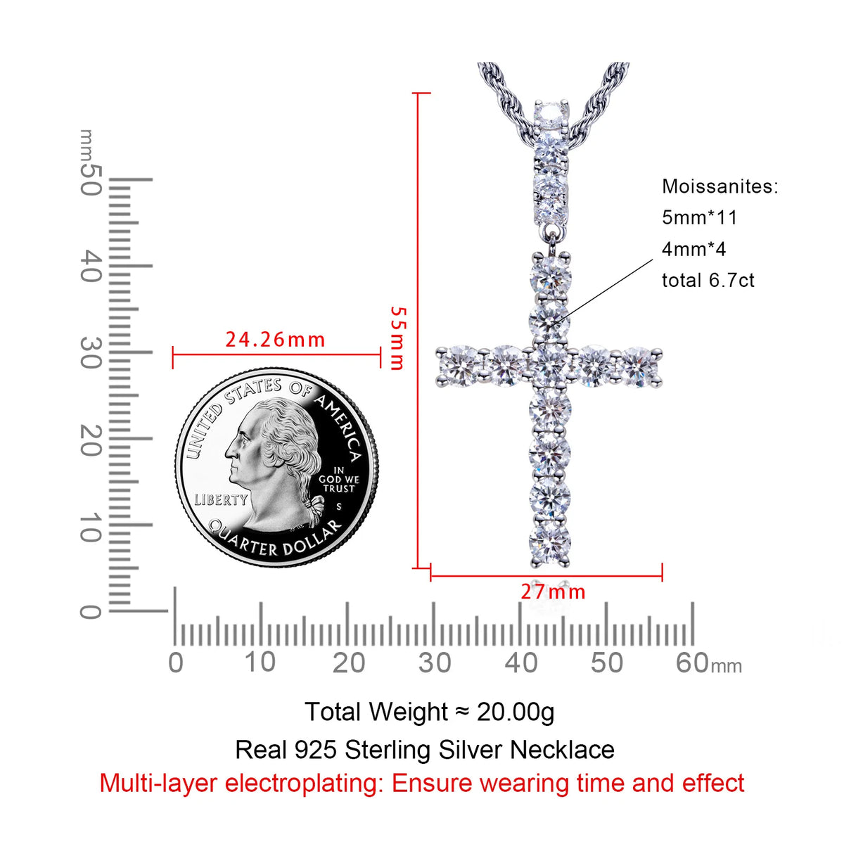 Moissanite Cross Pendant – 925 Silver Iced-Out Necklace