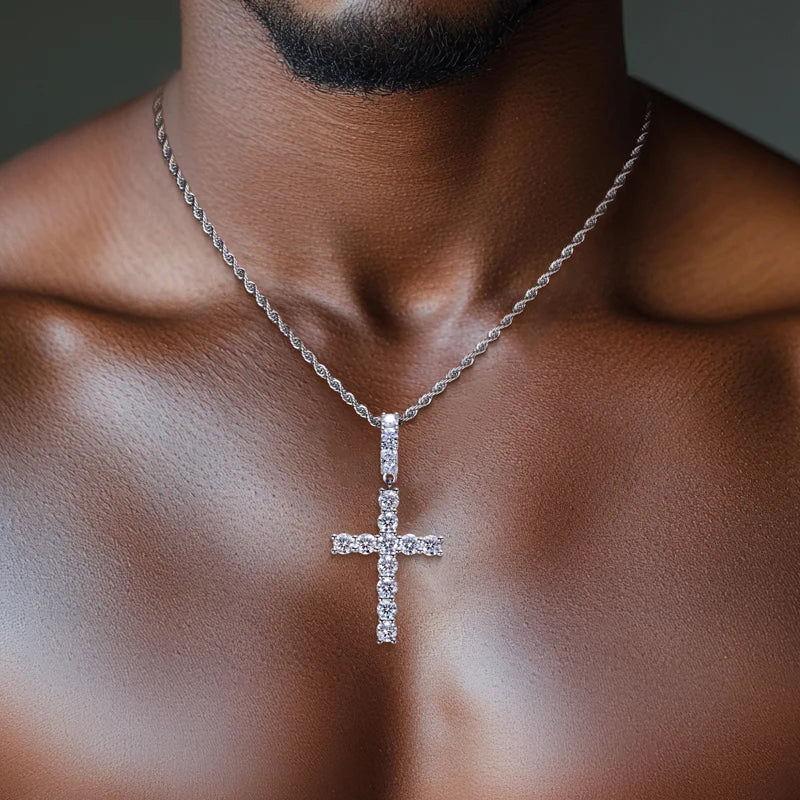 Moissanite Cross Pendant – 925 Silver Iced-Out Necklace