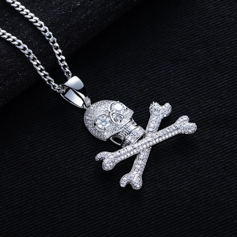 3.35cttw Moissanite Skull Pendant – 925 Silver Iced Out Necklace