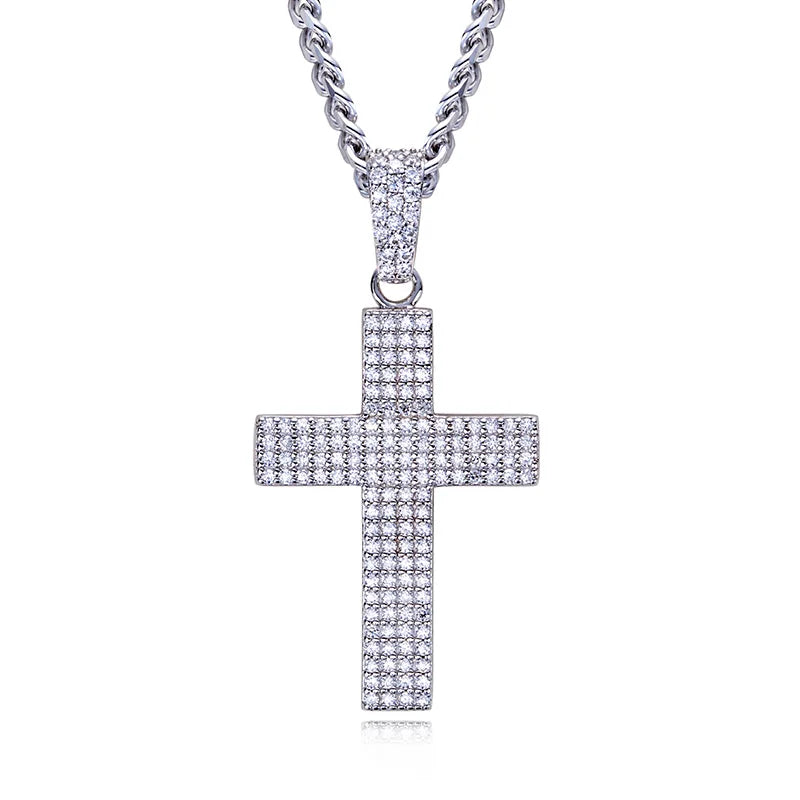 Moissanite Bling Cross Pendant Iced Out Hip Hop Necklace 925 Sterling Silver