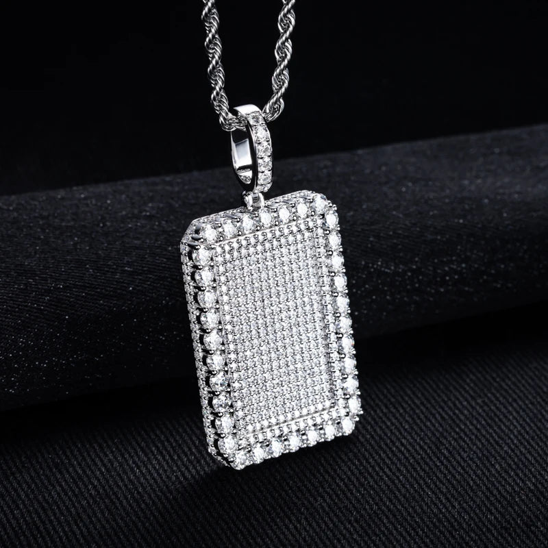 Moissanite Rectangle Pendant – 925 Silver Hip Hop Necklace