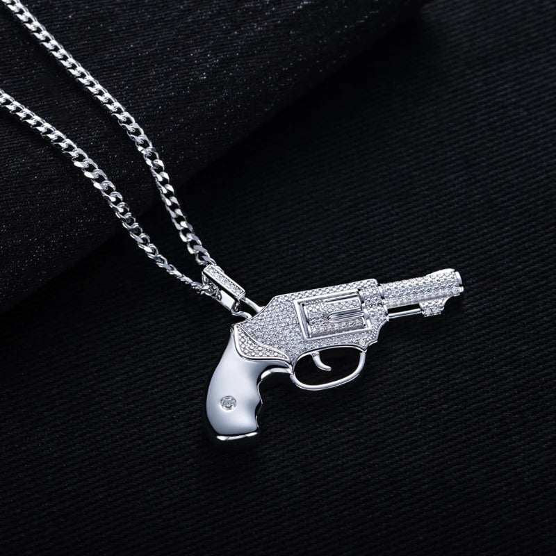 Moissanite Pistol Pendant – 925 Silver Iced Out Hip Hop Necklace