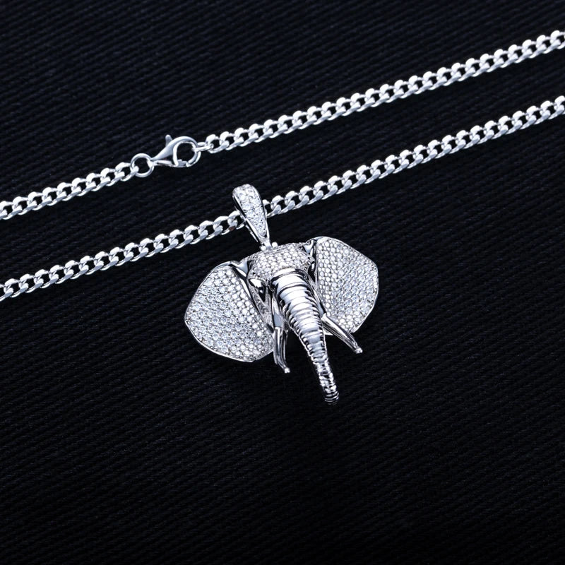 Iced Out Elephant Pendant – 925 Silver Moissanite Hip Hop Necklace