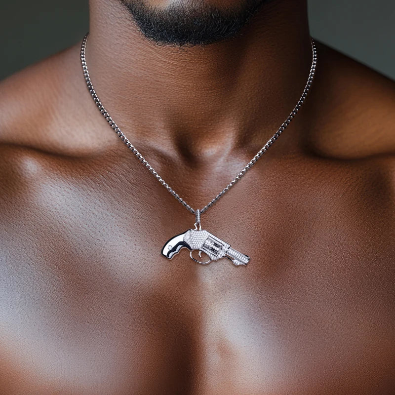 Moissanite Pistol Pendant – 925 Silver Iced Out Hip Hop Necklace