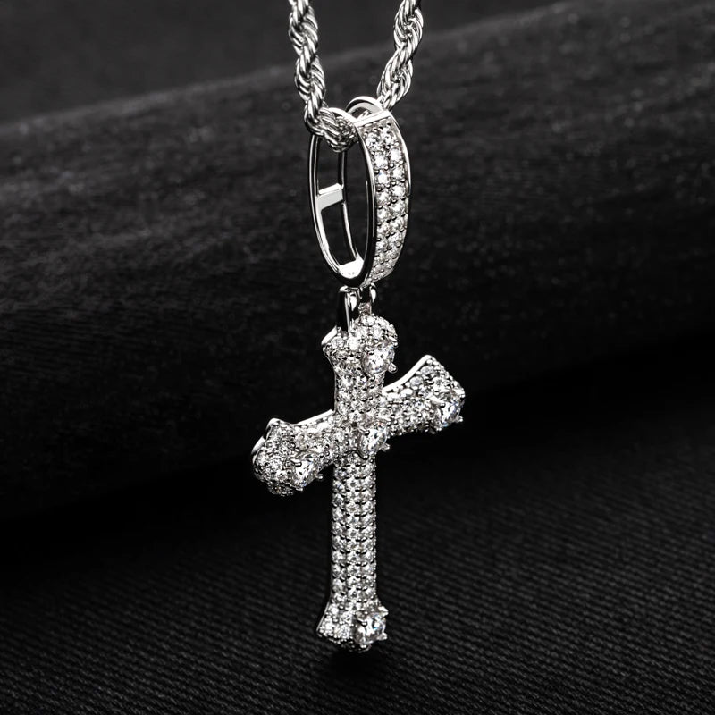 Moissanite Cross Pendant Necklace – 925 Silver Hip Hop Jewelry