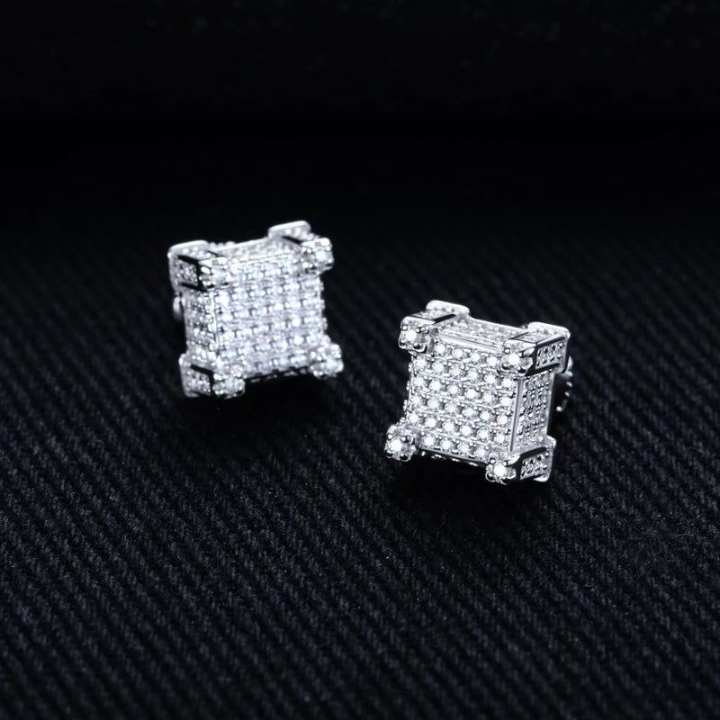 Moissanite Square Stud Earrings – 1.06cttw 925 Silver Hip Hop Jewelry