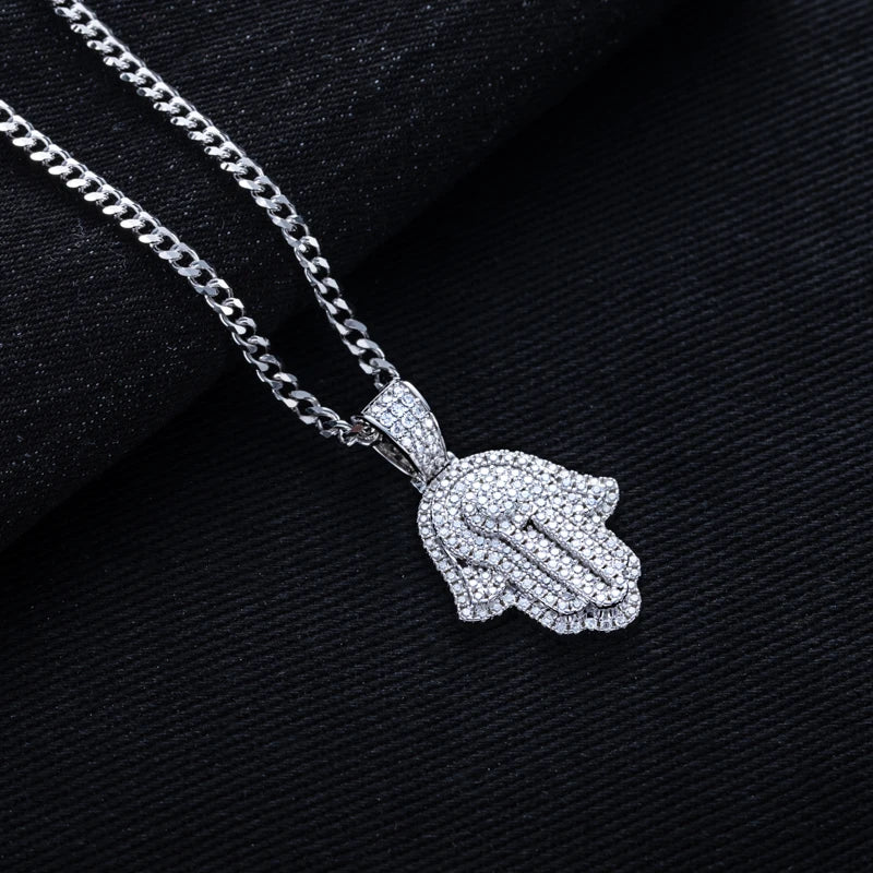 Moissanite Hamsa Hand Pendant – 925 Silver Iced Out Hip Hop Necklace