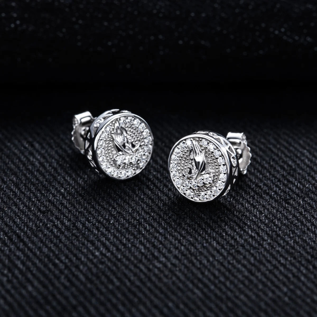 Moissanite Prayer Hand Stud Earrings – 925 Silver