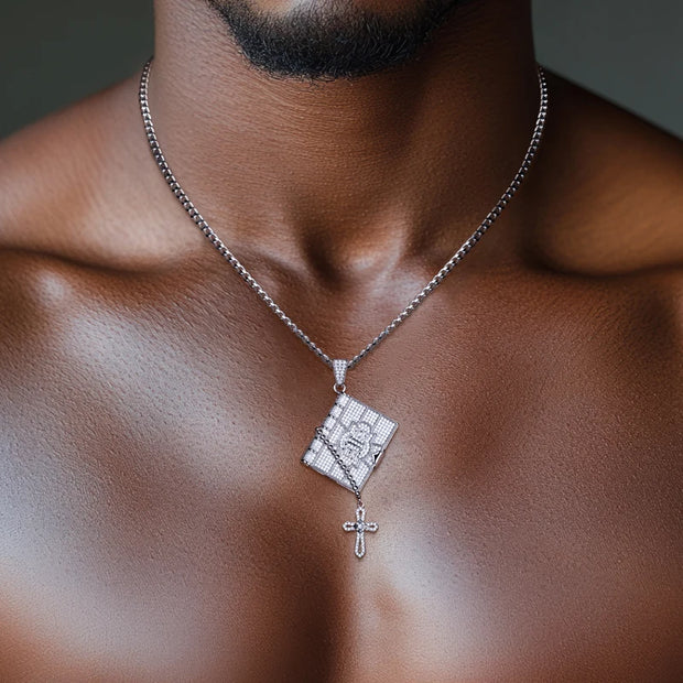 1.78cttw Moissanite Bible Cross Pendant – 925 Silver Iced Out Necklace