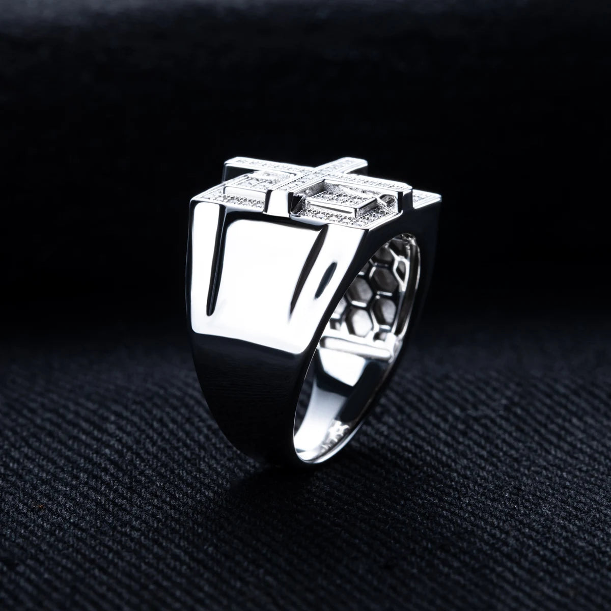 Moissanite Cross Ring – 925 Silver & Gold Plated
