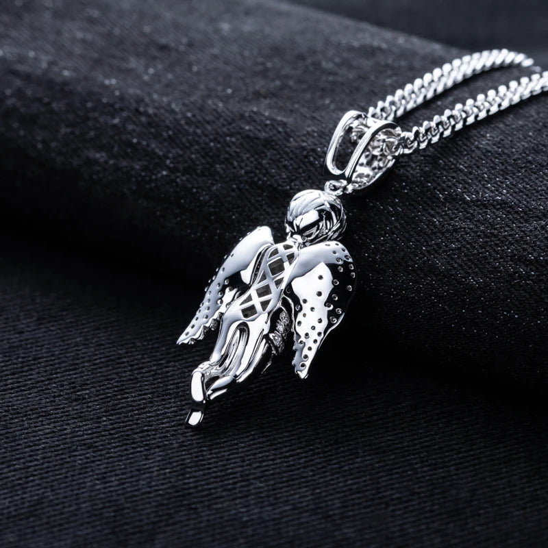 Moissanite Blessed Angel Pendant – 925 Silver Hip Hop Necklace