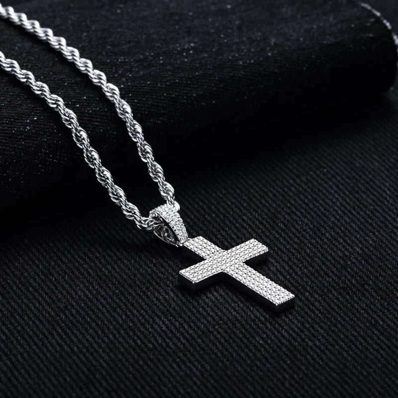 Moissanite Bling Cross Pendant Iced Out Hip Hop Necklace 925 Sterling Silver