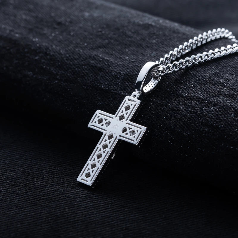 Moissanite Cross Jesus Pendant – 925 Silver Necklace