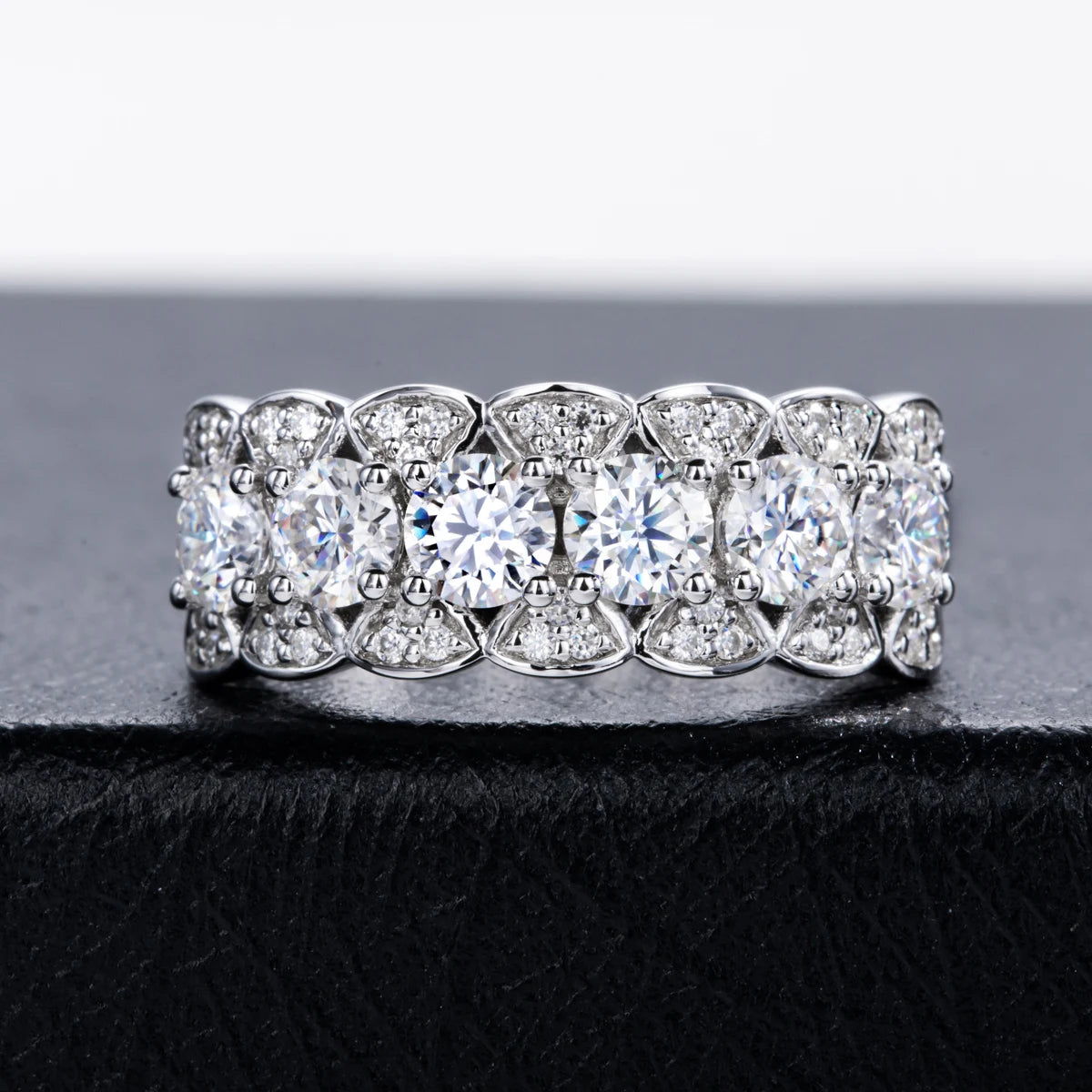 2.01cttw Moissanite Six-Stone Eternity Ring – 925 Silver Hip Hop Jewelry