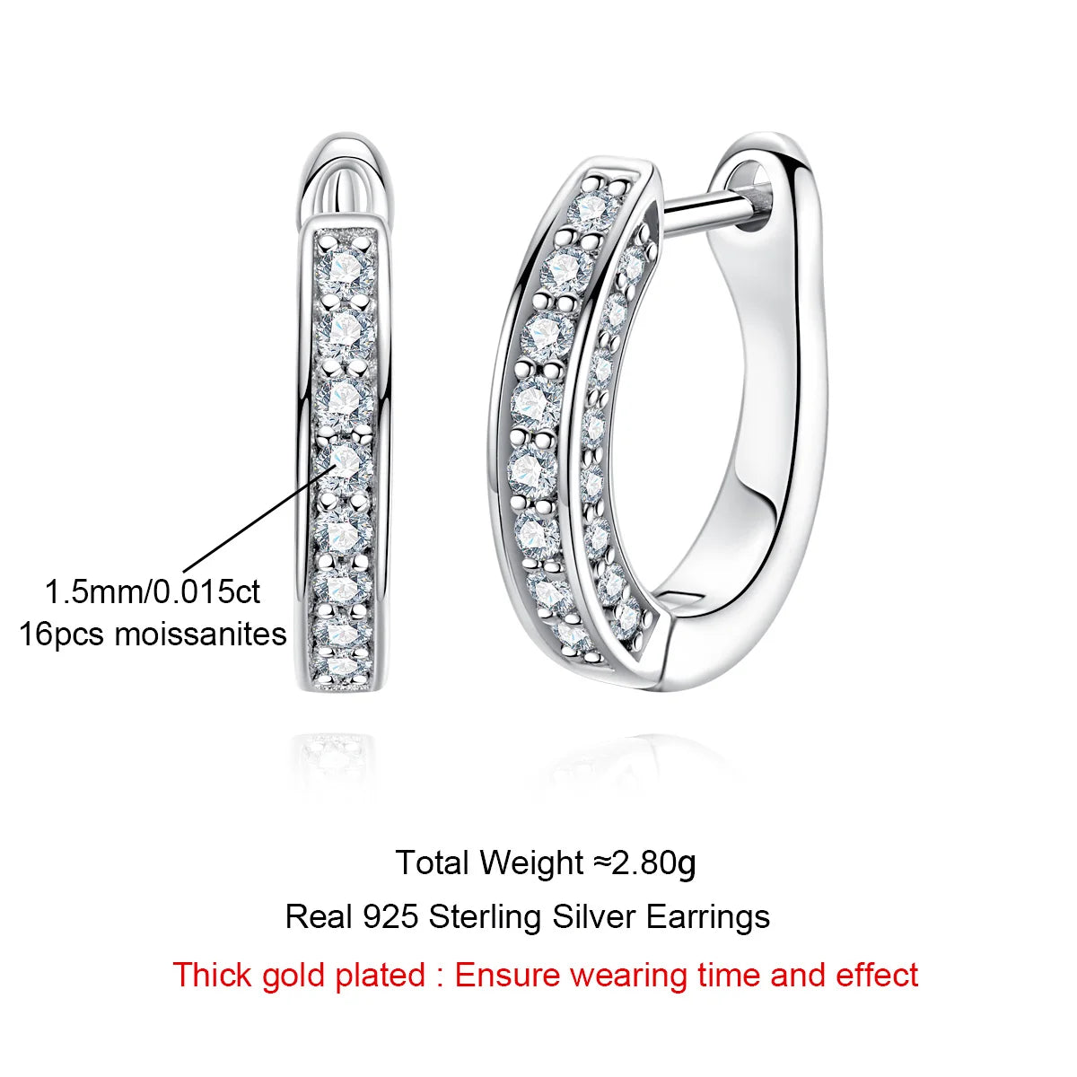 Moissanite Hoop Huggie Earrings – 925 Silver Bling Jewelry