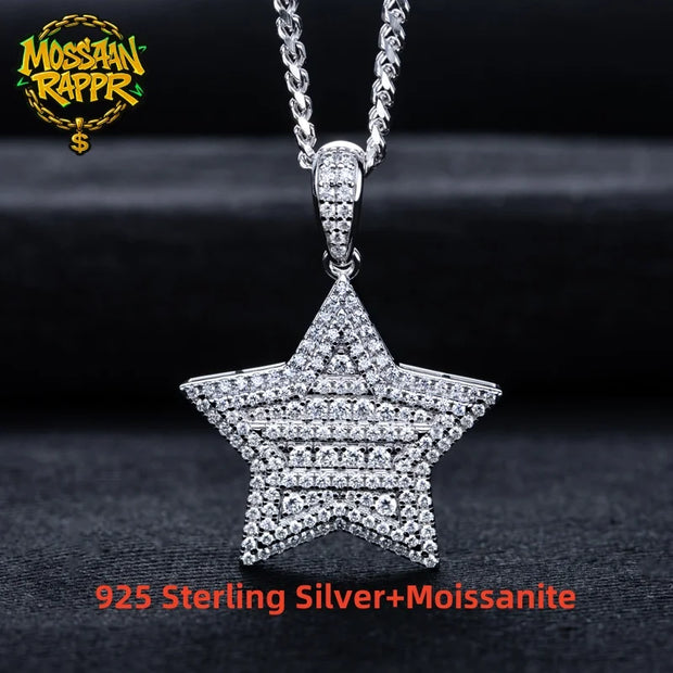 1.8ct Moissanite Lucky Star Pendant – 925 Sterling Silver Hip Hop Necklace for Men