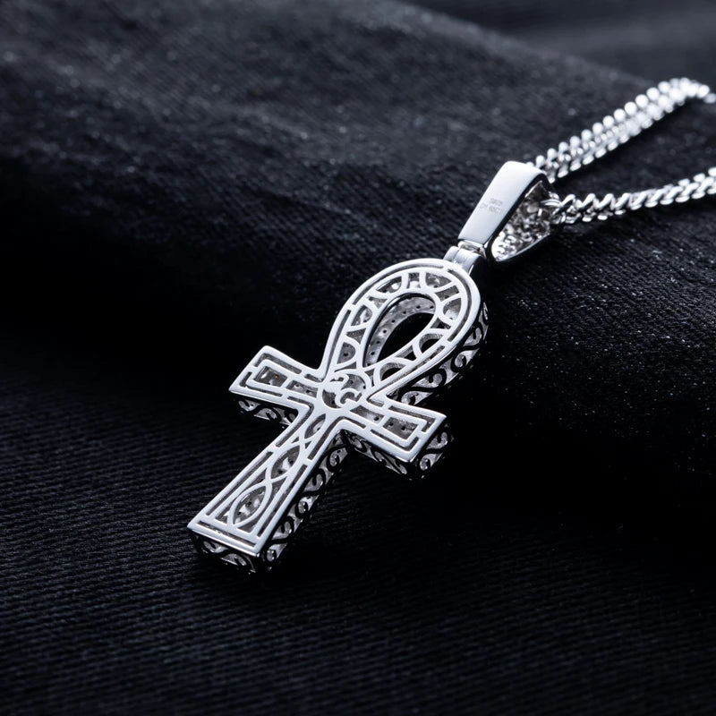 Moissanite Iced Out Cross Pendant – 925 Silver Hip Hop Necklace