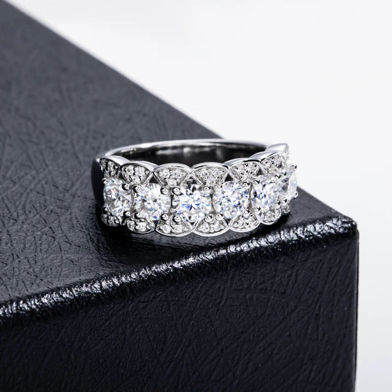 2.01cttw Moissanite Six-Stone Eternity Ring – 925 Silver Hip Hop Jewelry