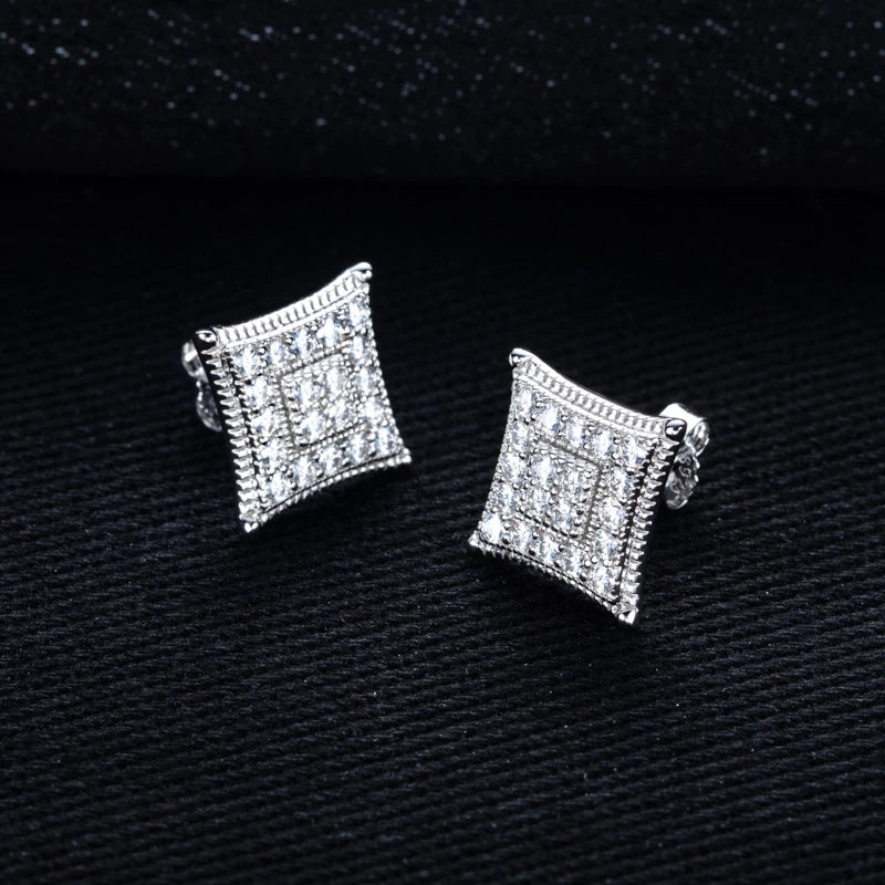 Moissanite Square Stud Earrings – 925 Silver Iced Out Jewelry