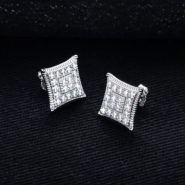 Moissanite Square Stud Earrings – 925 Silver Iced Out Jewelry