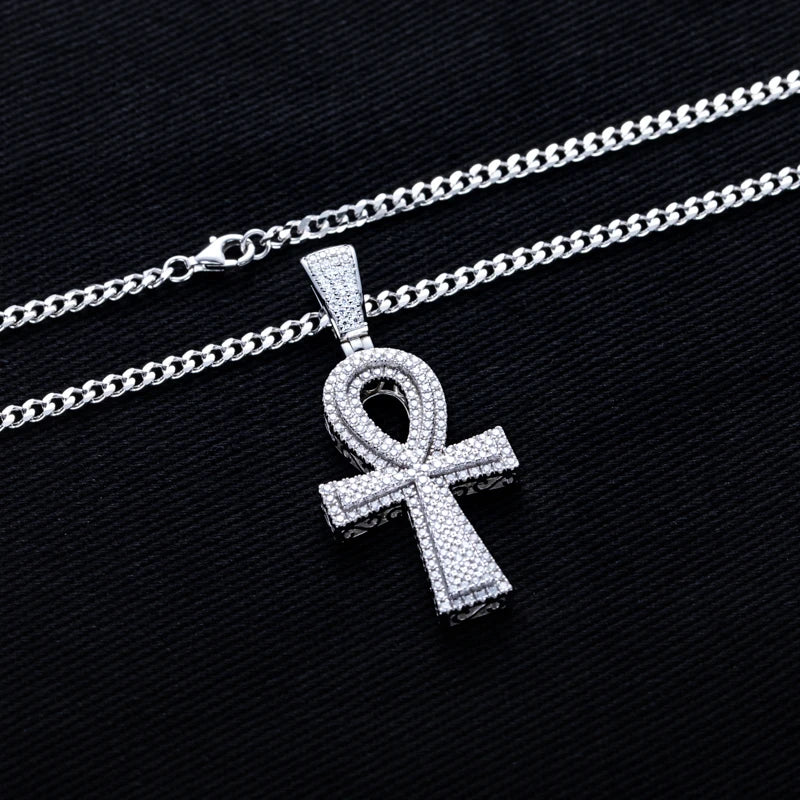 Moissanite Iced Out Cross Pendant – 925 Silver Hip Hop Necklace